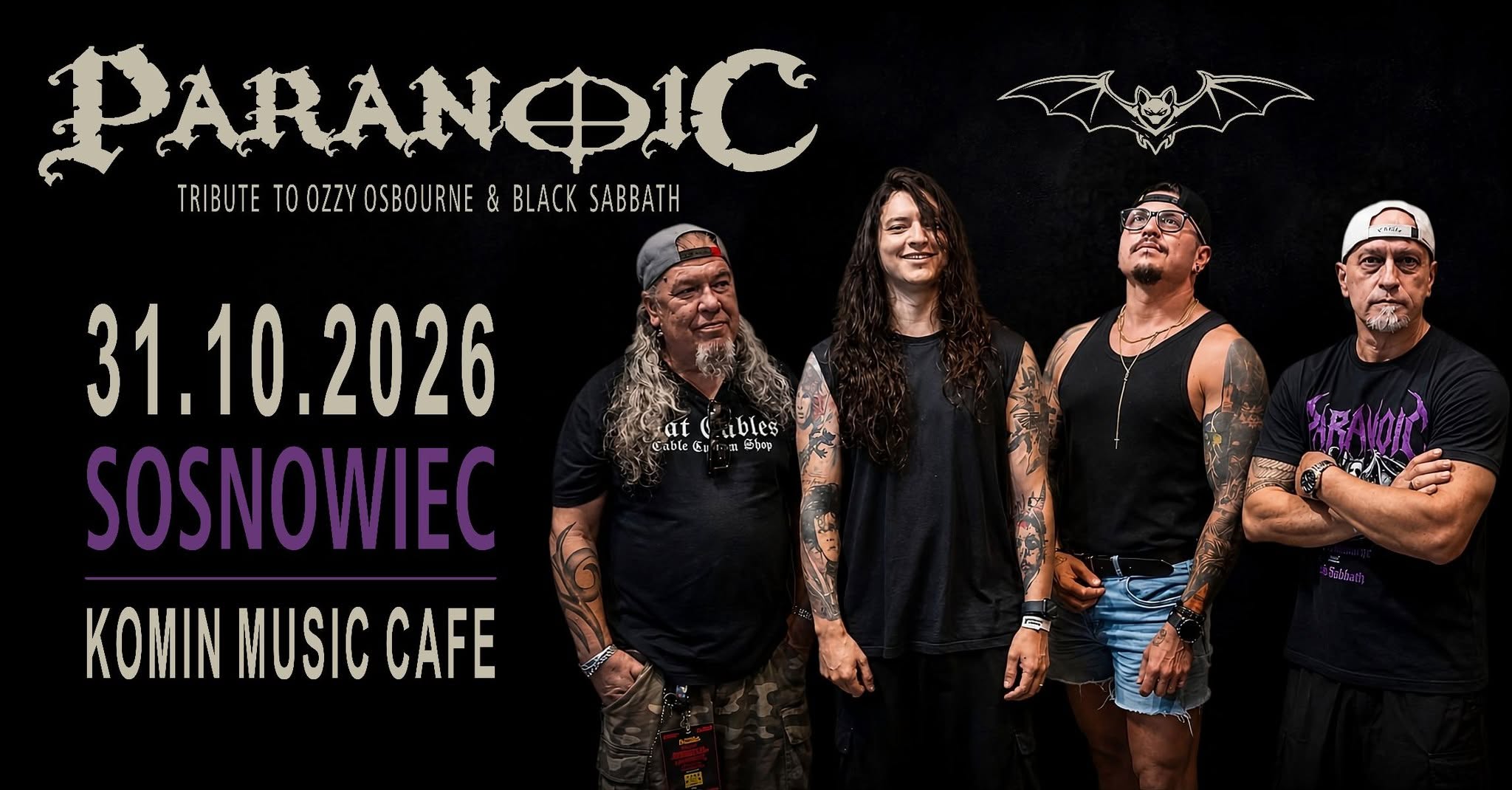 plakat koncertu Paranoic – Tribute to Ozzy & Black Sabbath w Komin Music Cafe w Sosnowcu