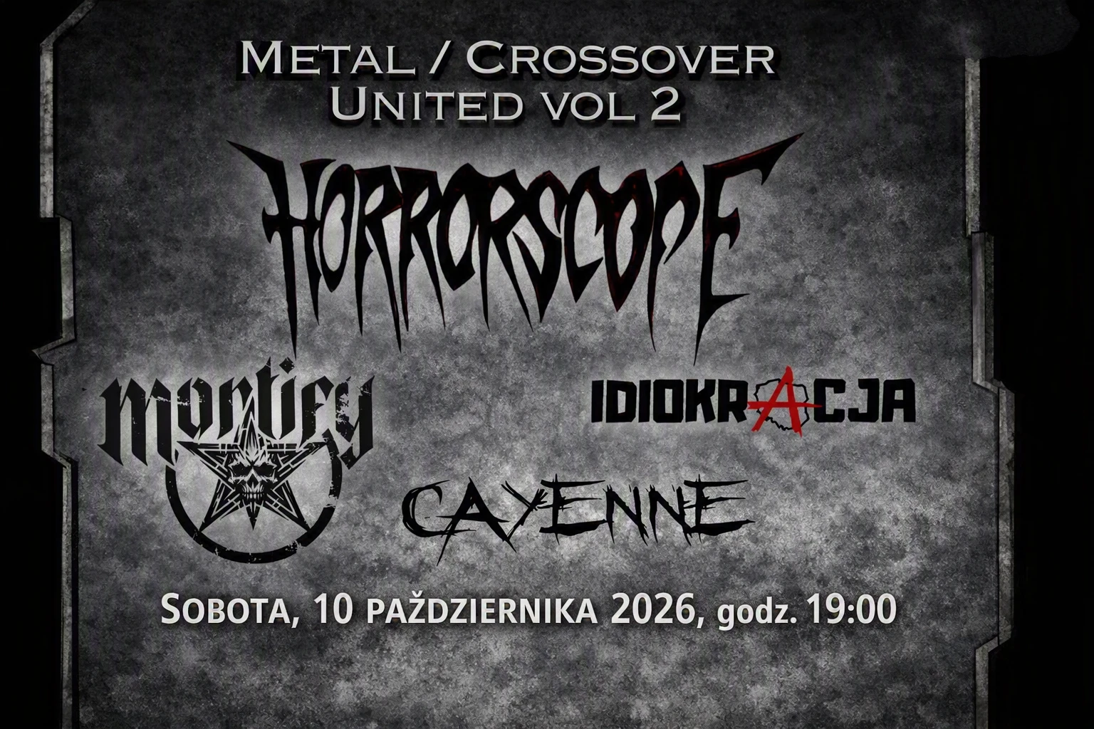 plakat koncertu Metal Crossover United vol. 2 w Komin Music Cafe w Sosnowcu