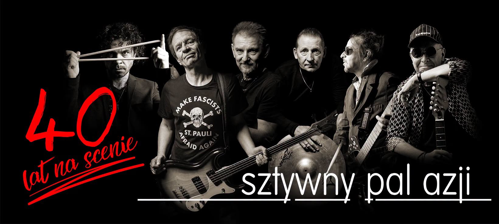 Plakat „Sztywny Pal Azji – 40 lat na scenie” – jubileuszowy koncert zespołu w Komin Music Cafe w Sosnowcu.